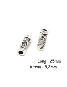 Perle tube ajouré à gros trou argenté en métal pour cordon cuir 5mm