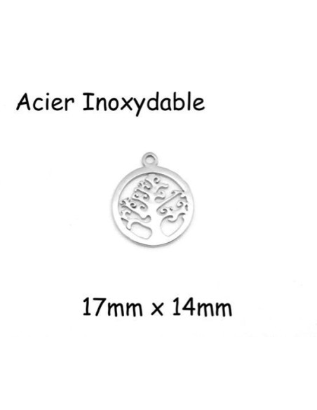Breloque arbre de vie argenté ajouré en acier inoxydable