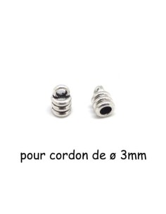 Embout rond argenté strié en métal pour cordon 3mm
