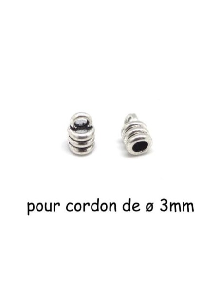 Embout rond argenté strié en métal pour cordon 3mm