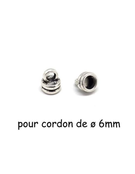 Embout strié argenté en métal pour cordon cuir 6mm
