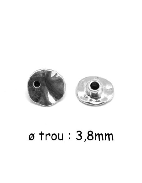 Embout tête plate argenté martelé en métal pour cordon 3mm