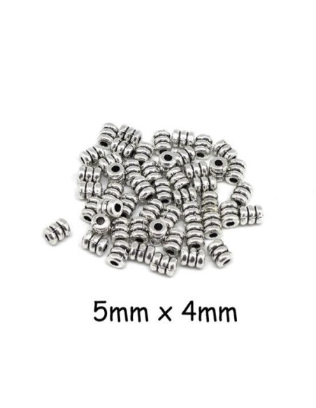 Petite perle tube strié en métal argenté - Idéal bracelet wrap