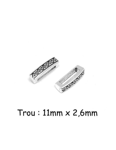 Perle passant fine argenté en métal motif géométrique