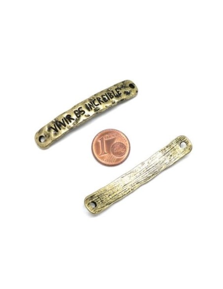 Perle connecteur doré martelé avec inscritpion espagnole