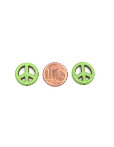 Connecteur Peace and Love 15mm vert amande imitation"Howlite" pas cher