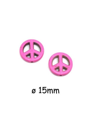 Perle Peace and Love 15mm rose fuchsia en pierre synthétique style "Howlite"