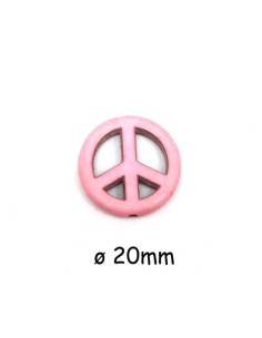 Perle Peace and Love 20mm rose pâle en pierre synthétique style "Howlite"