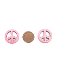 Perle Peace and Love 20mm rose pâle en pierre synthétique style "Howlite" 2