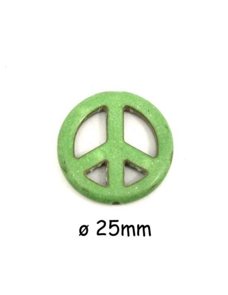 Perle Peace and Love 25mm vert amande style pierre "Howlite" Perle Peace and Love 25mm vert amande style pierre "Howlite"