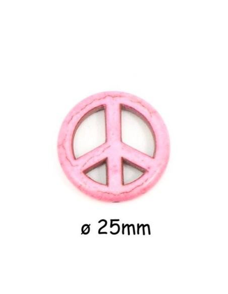 Perle Peace and Love rose pâle imitation turquoise "Howlite" 25mm Perle Peace and Love rose pâle imitation turquoise "Howlite" 25mm