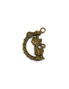Breloque chat en métal bronze travaillé