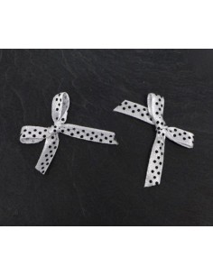 Petit noeud en ruban blanc à pois noir satiné