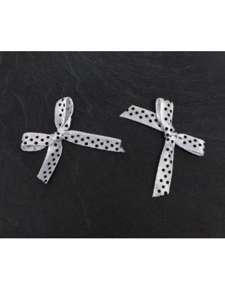 Petit noeud en ruban blanc à pois noir satiné
