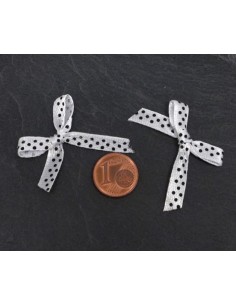 Petit noeud en ruban blanc à pois noir satiné 2