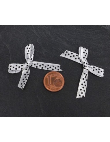 Noeud blanc à pois noir satiné pas cher