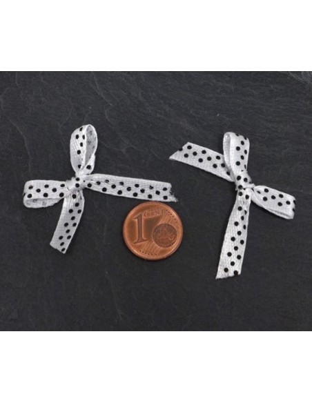 Noeud blanc à pois noir satiné pas cher