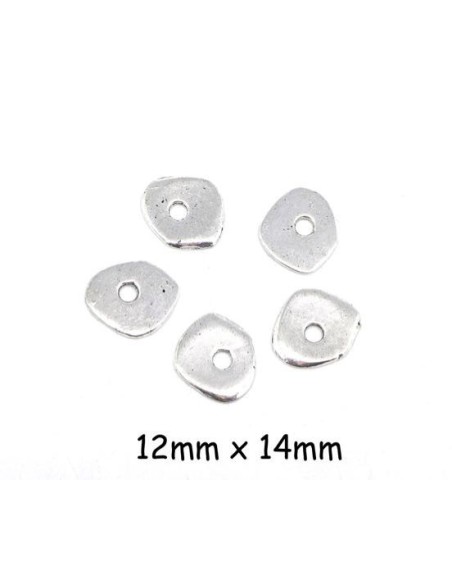 Perle rondelle plate irrégulière en métal argenté