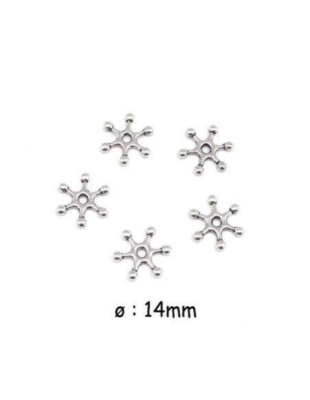 Perle rondelle intercalaire étoile argenté en métal 14mm