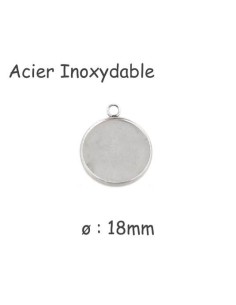 Pendentif rond argenté pour cabochon de 18mm en acier inoxydable