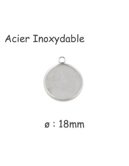 Pendentif rond argenté pour cabochon de 18mm en acier inoxydable
