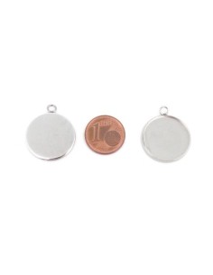 Pendentif rond argenté pour cabochon de 18mm en acier inoxydable 2