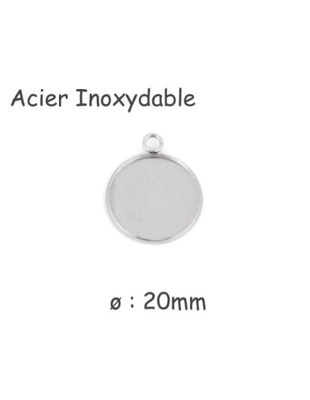 Pendentif argenté pour cabochon rond de 20mm en acier inoxydable