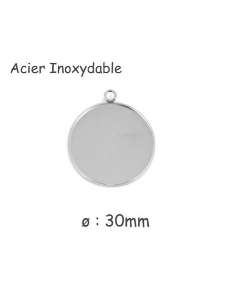 Pendentif argenté pour cabochon de 30mm en acier inoxydable