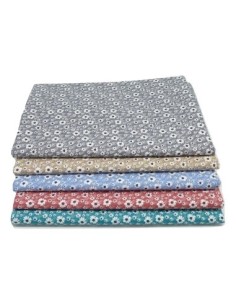 Tissu coton motif fleur blanche sur fond beige marron clair - vendu au mètre 2