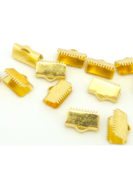 Embout griffe10mm  serre ruban, lacet, fil cordon 10mm métal doré brillan