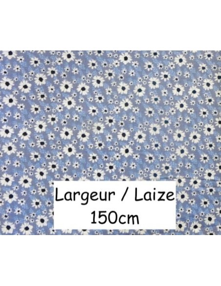 Tissu 100% coton oeko tex motif fleur bleu
