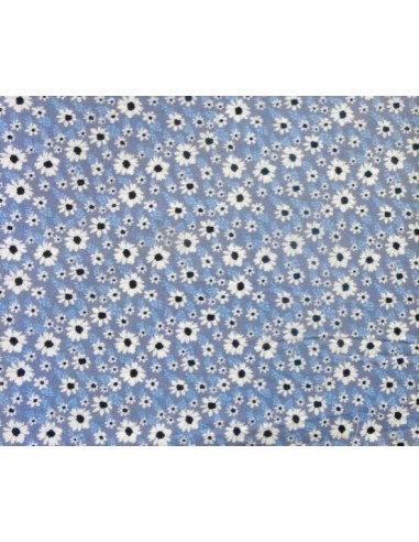 Tissu à fleur sur fond bleu 100% coton OEKO TEX