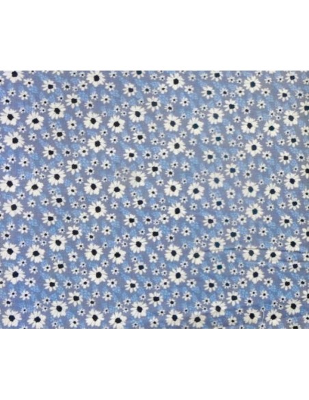 Tissu à fleur sur fond bleu 100% coton OEKO TEX