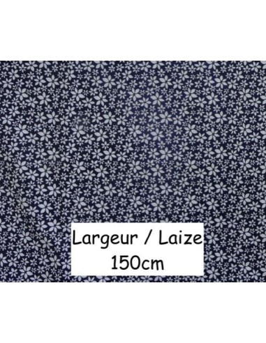 Tissu coton à fleur sur fond bleu marine
