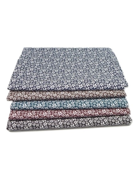 Tissu 100% coton à fleur sur fond bleu marine