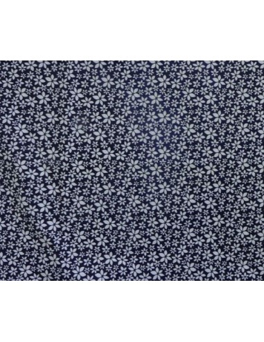 Tissu coton à petite fleur blanche sur fond bleu marine - vendu au mètre