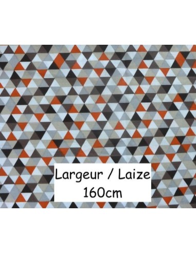 Tissu coton triangle marron, orange, gris, blanc et beige en 160cm de laize