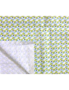 Tissu coton motif géométrique, triangle vert anis, blanc et bleu en 160cm de laize 2