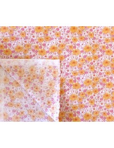 Tissu coton à fleurs orange, rose, beige et blanc en 160cm de laize 2