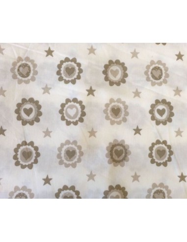 Tissu coton coeur beige sur fond écru by TEXCO pas cher