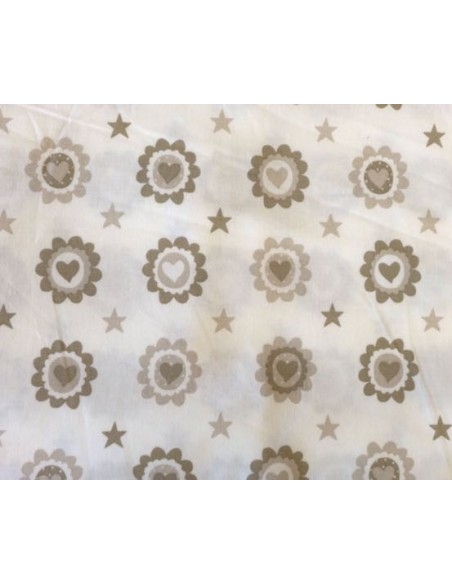 Tissu coton coeur beige sur fond écru by TEXCO pas cher