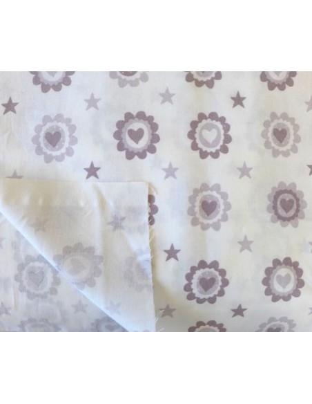 Tissu coton coeur gris sur fond écru pas cher 140g