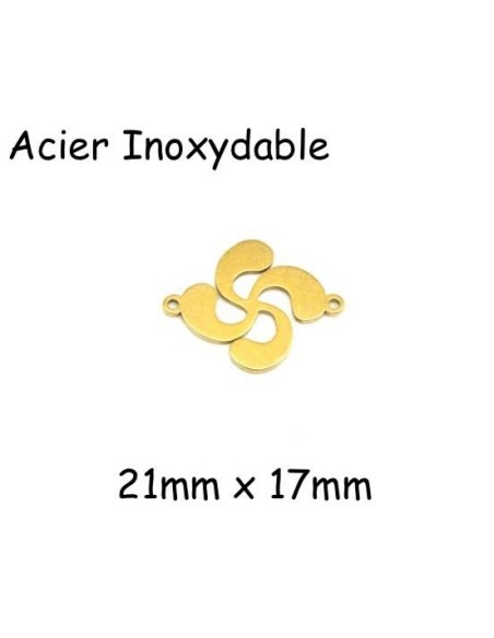 Perle connecteur croix basque doré en acier inoxydable