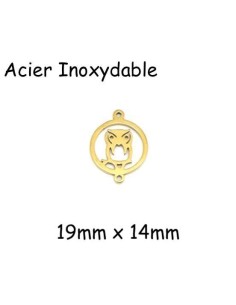 Perle connecteur hibou en acier inoxydable doré