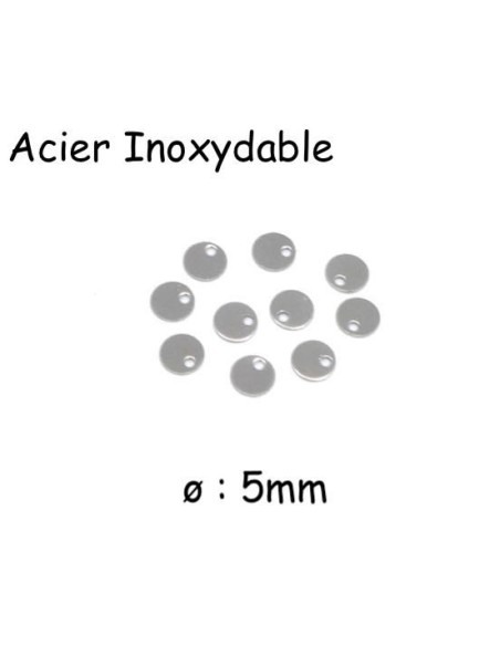 mini breloques sequin, pastille en acier inoxydable 5mm