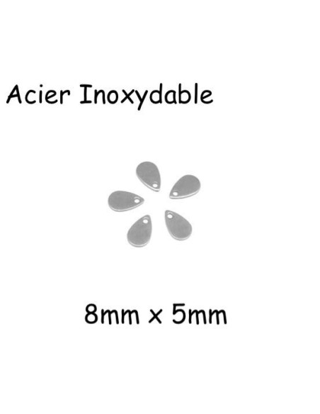petite breloque navette, larme en acier inoxydable argenté 8x5mm