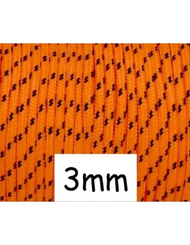 paracorde 3mm orange fluo et noir cordon nylon tressé bicolore