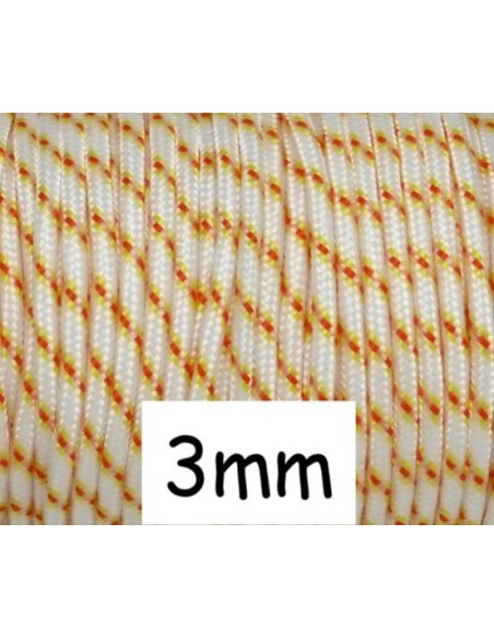 paracorde 3mm tricolore blanc, jaune et orange cordon nylon tressé