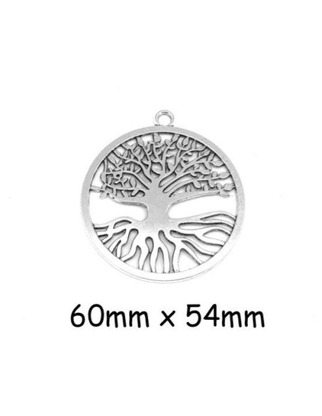 Grand Pendentif arbre de vie en métal argenté, médaillon