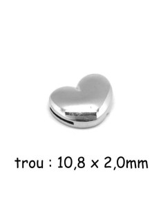 Fermoir aimanté coeur en métal argenté pour lanière cuir de 10mm